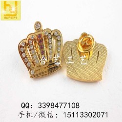 金屬鏤空徽章，皇冠水鉆襟章，鋅合金立體徽章